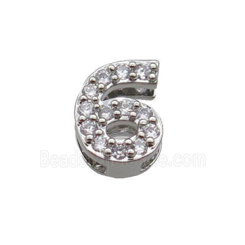 copper Number-6 Beads pave zircon, platinum plated