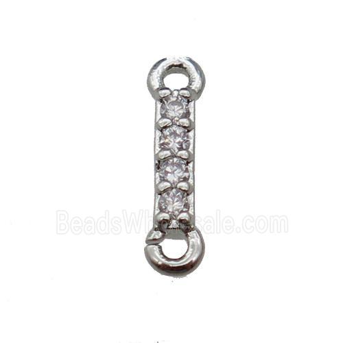 copper letter-I connector pave zircon, platinum plated