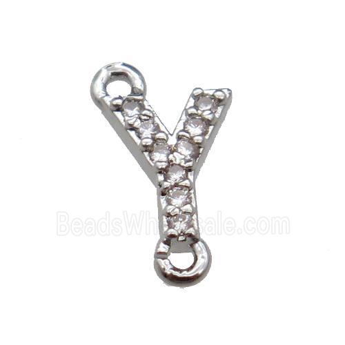 copper letter-Y connector pave zircon, platinum plated