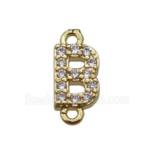 copper letter-B connector pave zircon, gold plated