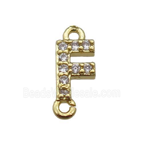 copper letter-F connector pave zircon, gold plated