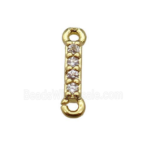 copper letter-I connector pave zircon, gold plated
