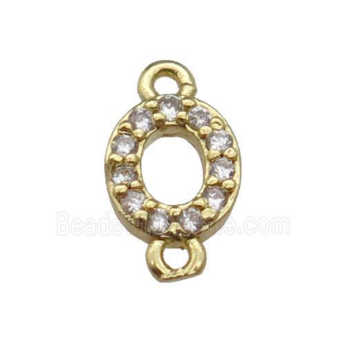 copper letter-O connector pave zircon, gold plated
