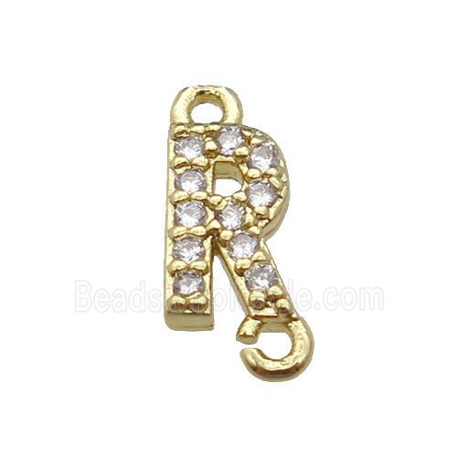 copper letter-R connector pave zircon, gold plated