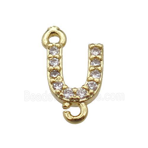 copper letter-T connector pave zircon, gold plated
