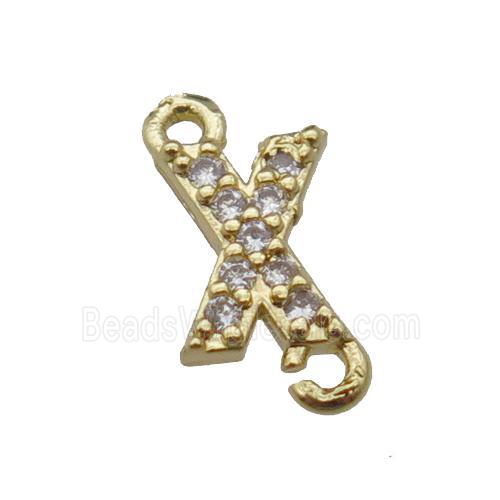 copper letter-X connector pave zircon, gold plated
