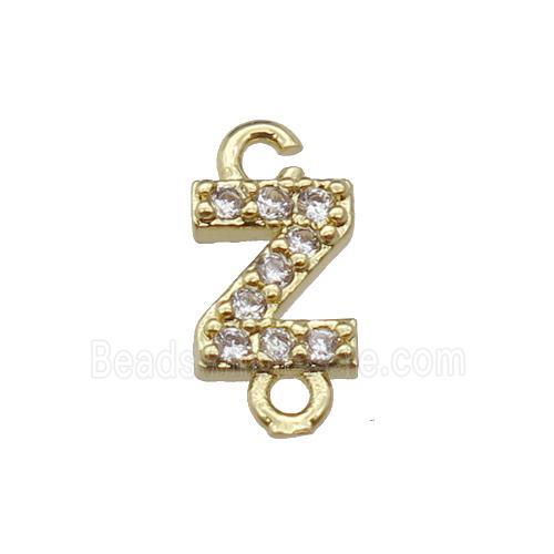 copper letter-Z connector pave zircon, gold plated