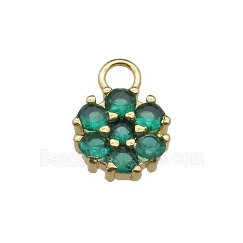 copper flower pendant pave green zircon, gold plated