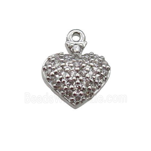 copper Heart pendant pave zircon, platinum plated