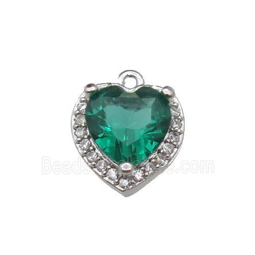 copper Heart pendant pave zircon, green, platinum plated