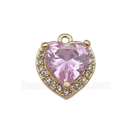 copper Heart pendant pave zircon, pink, gold plated