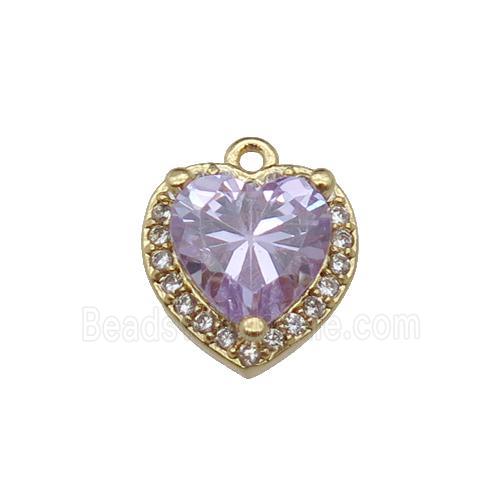 copper Heart pendant pave zircon, lavender, gold plated