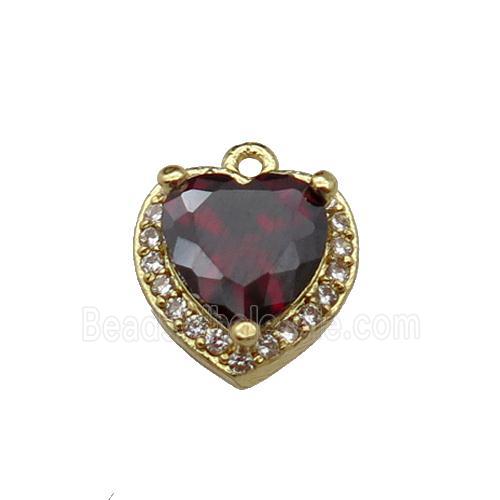 copper Heart pendant pave zircon, red, gold plated