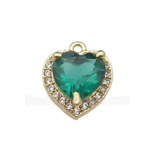 copper Heart pendant pave zircon, green, gold plated