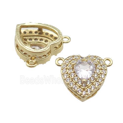 copper Heart pendant pave zircon with 2loops, gold plated
