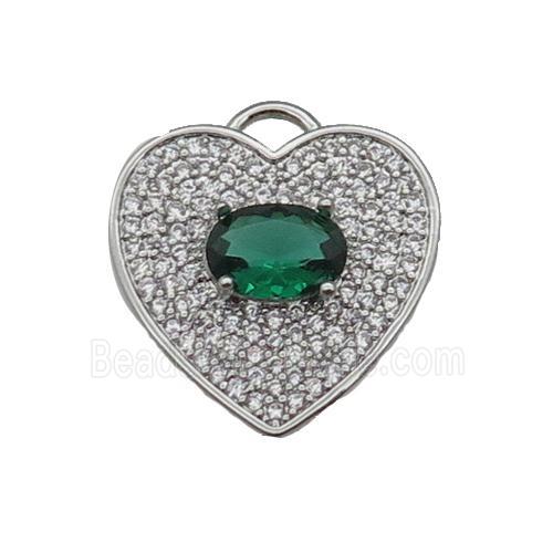 copper Heart pendant pave zircon, green, platinum plated