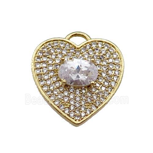 copper Heart pendant pave zircon, clear, gold plated