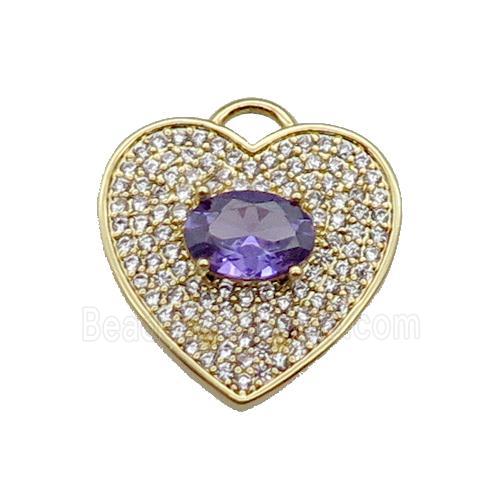 copper Heart pendant pave zircon, purple, gold plated