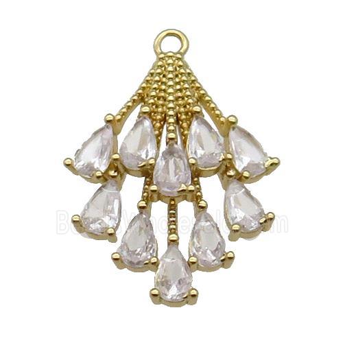 copper peacocktail pendant pave zircon, gold plated