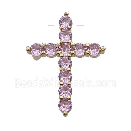 copper Cross pendant pave zircon, pink, gold plated