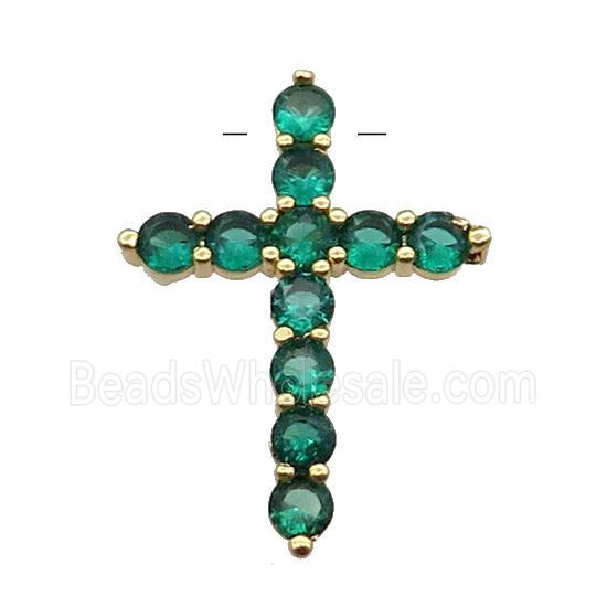 copper Cross pendant pave zircon, green, gold plated