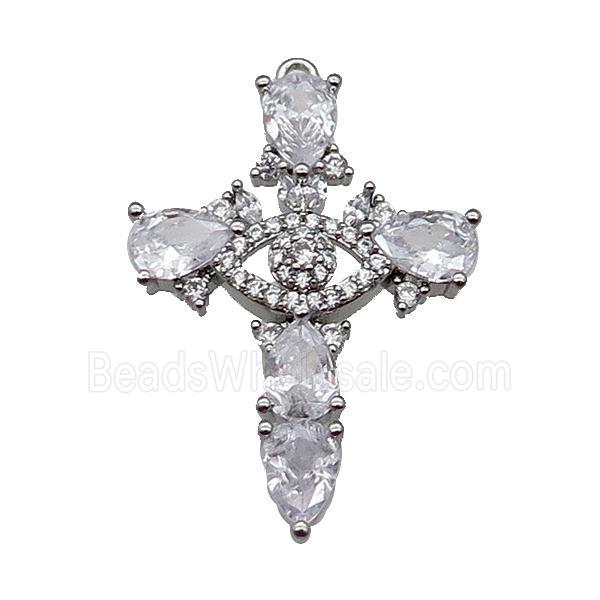 copper Cross pendant pave zircon, platinum plated