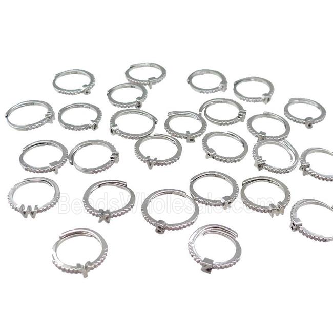 mix copper Ring pave zircon, alphabet letter, adjustable, platinum plated