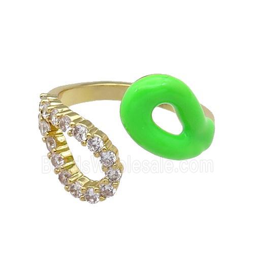 copper Ring pave zircon with green enamle gold plated