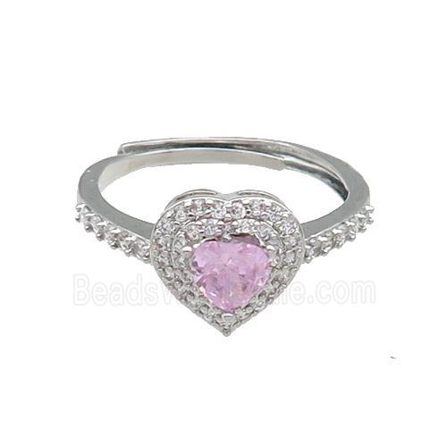 copper Heart Ring pave zircon pink adjustable platinum plated