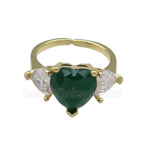 copper Heart Ring pave zircon green adjustable gold plated