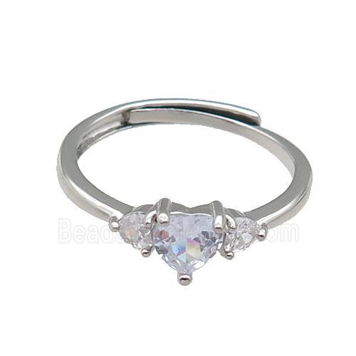 copper Heart Ring pave zircon adjustable platinum plated