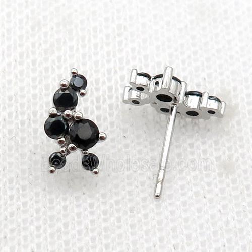 copper Stud Earrings pave black zircon platinum plated