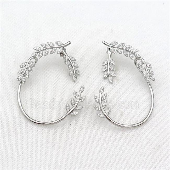 copper Leaf Stud Earring pave zircon platinum plated