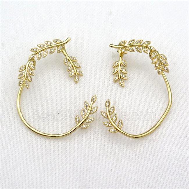 copper Leaf Stud Earring pave zircon gold plated