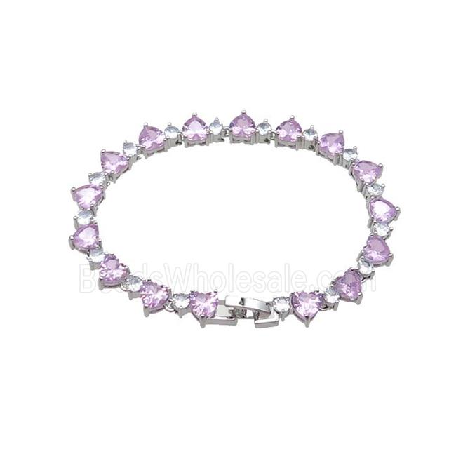 copper Bracelet pave zircon, platinum plated