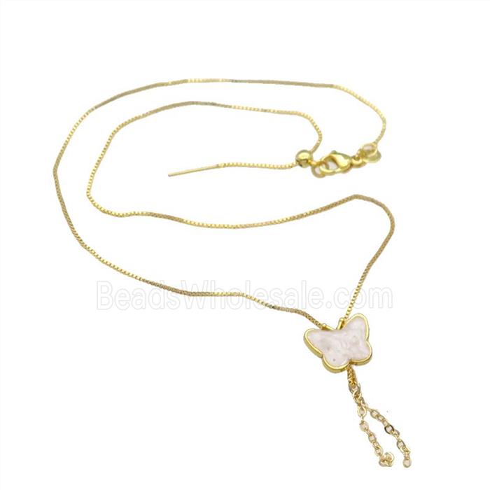 copper Necklace with butterfly white enamel gold plated