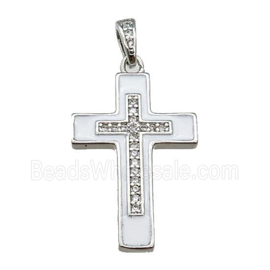 copper Cross pendant pave zircon white enamel platinum plated