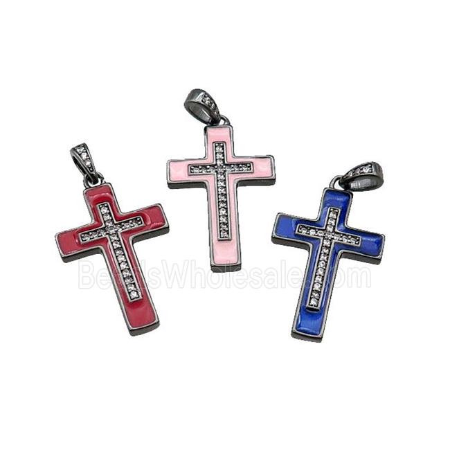 mix copper Cross pendant pave zircon enamel black plated