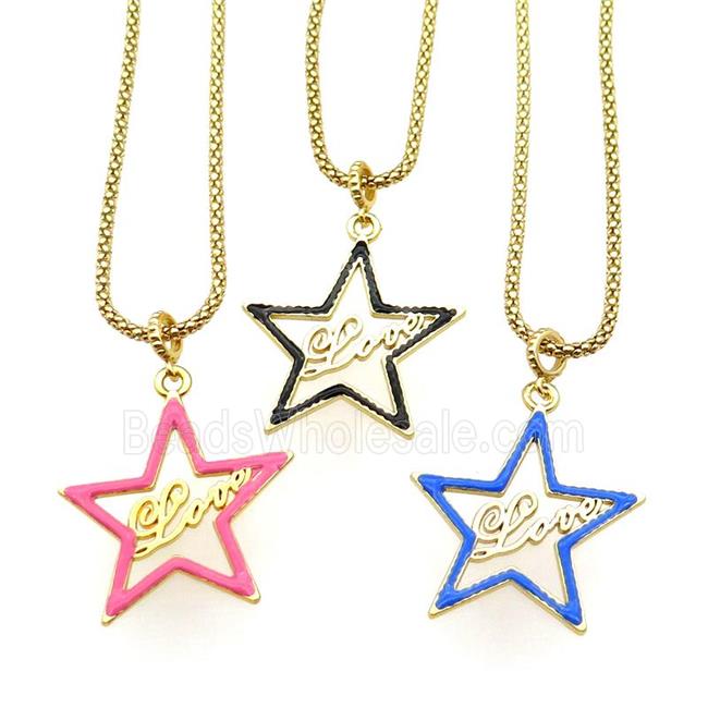 mix copper Necklace with star Love enamel gold plated