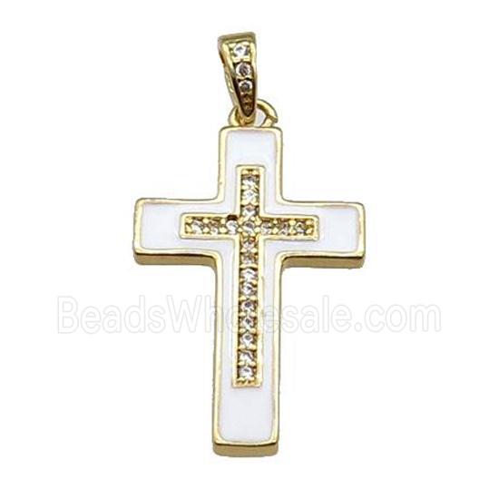copper Cross pendant pave zircon white enamel gold plated