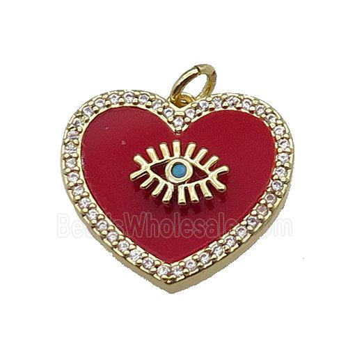 copper Heart pendant pave zircon red stone eye gold plated