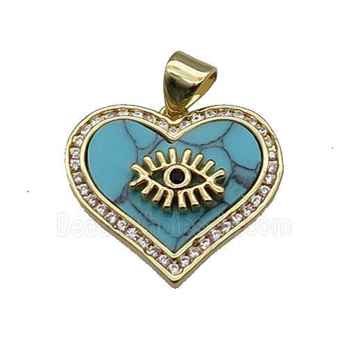 copper Heart pendant pave zircon blue turquoise eye gold plated
