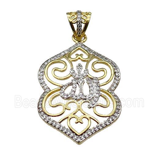 copper charm pendant pave zircon gold plated