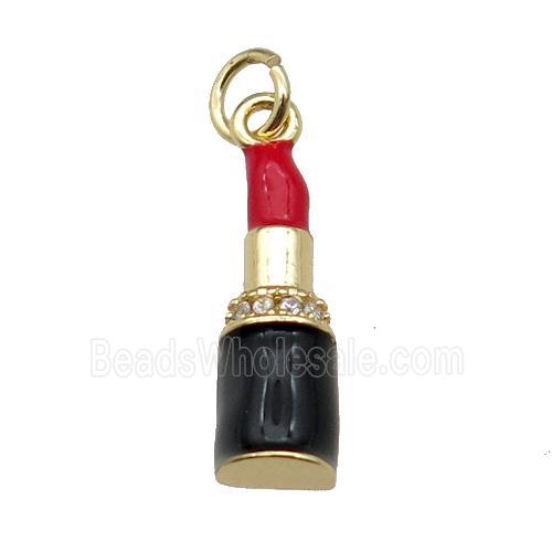 copper Lipstick charm pendant pave zircon red enamel gold plated