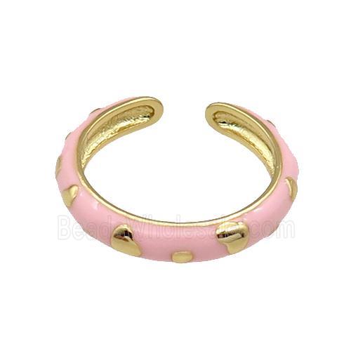 copper Ring with pink enamel gold plated
