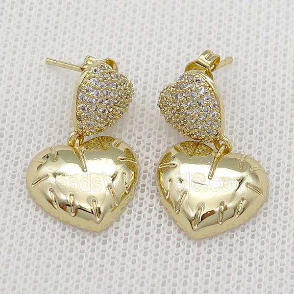 copper Stud Earring pave zircon heart gold plated