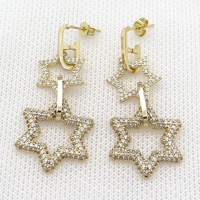 copper Stud Earring pave zircon star gold plated