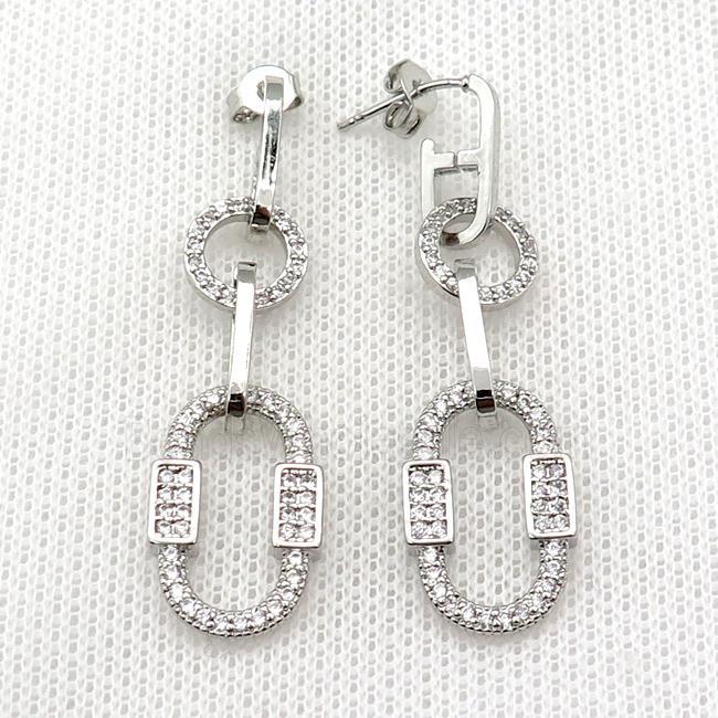 copper Stud Earring pave zircon oval platinum plated