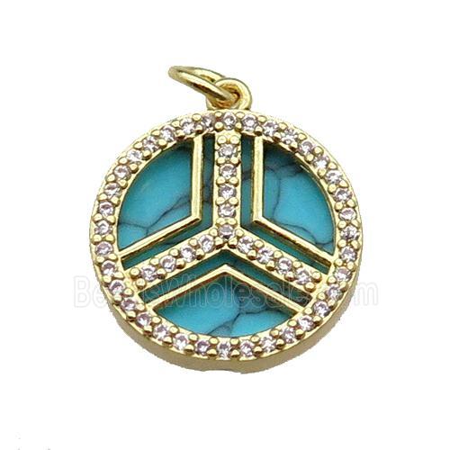 copper circle pendant pave zircon turquoise gold plated