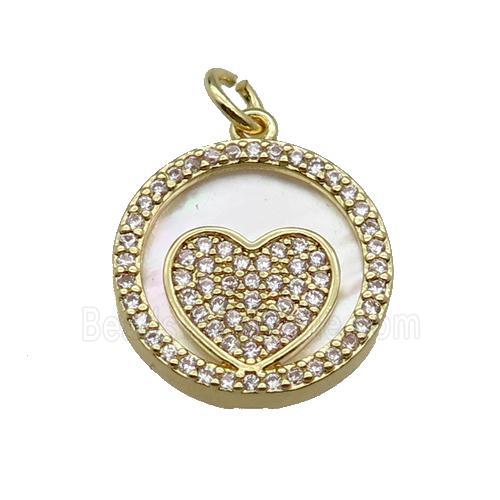 copper circle pendant pave zircon shell Heart gold plated